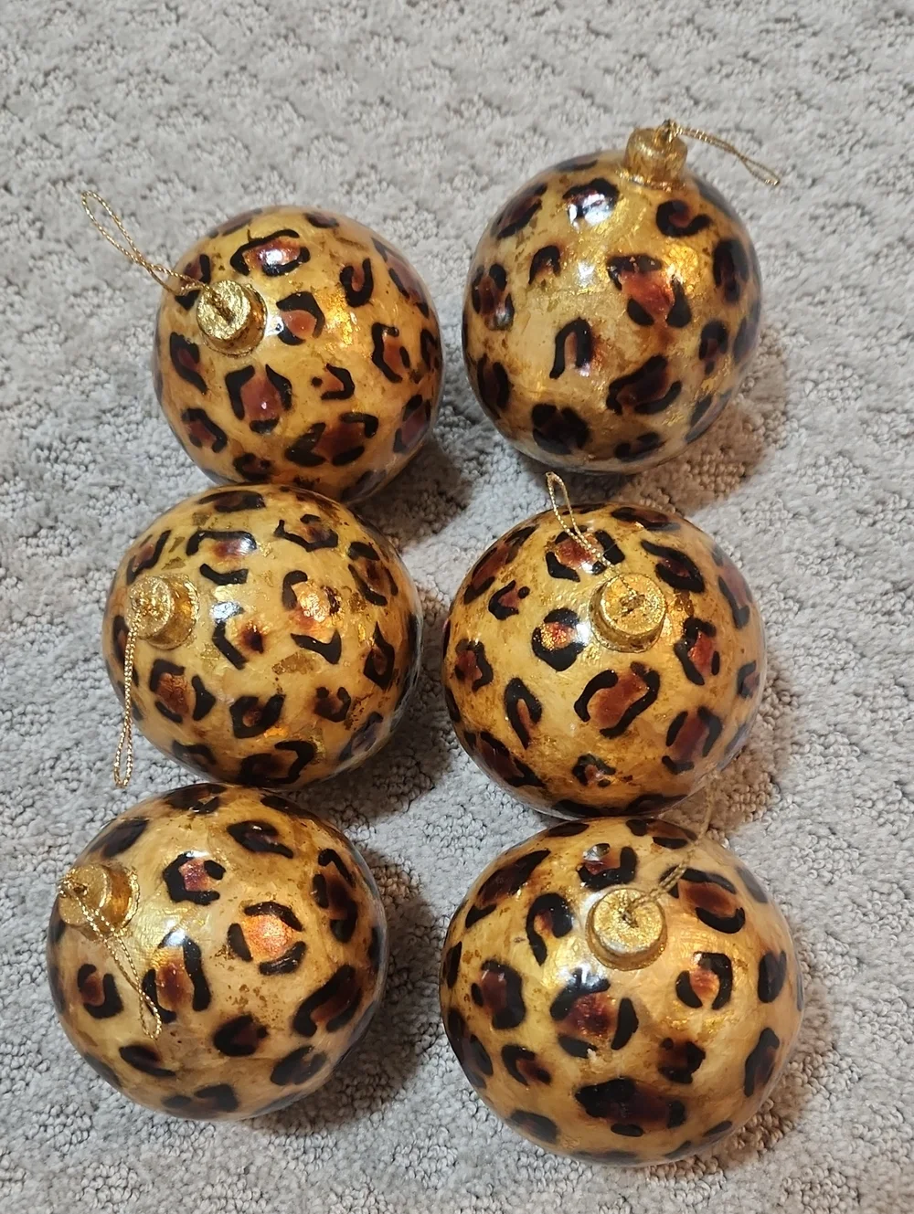 Pier 1 Gold Leopard Print Christmas Ornaments Decorative Hanging Holiday Tree